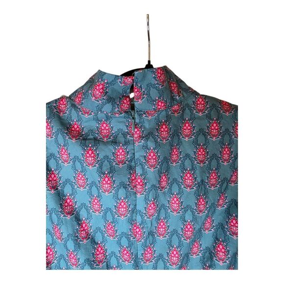 TUCKERNUCK Hyacinth House Teal Red Floral Mock Neck Maris Dress - Size Medium - Picture 9 of 13